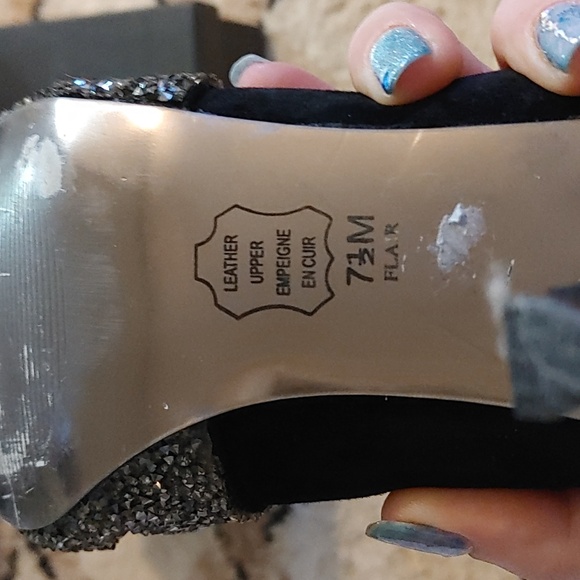 I ❤️ Collection Portia 2"  Black Leather Rhinestone Heels - Picture 4 of 8